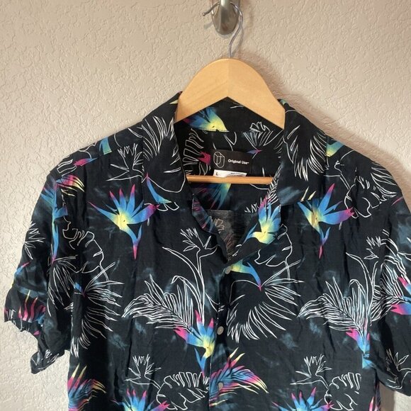 Hawaiian Button Down Aloha Floral Shirt Men L Original Use Black Rayon - Picture 4 of 10